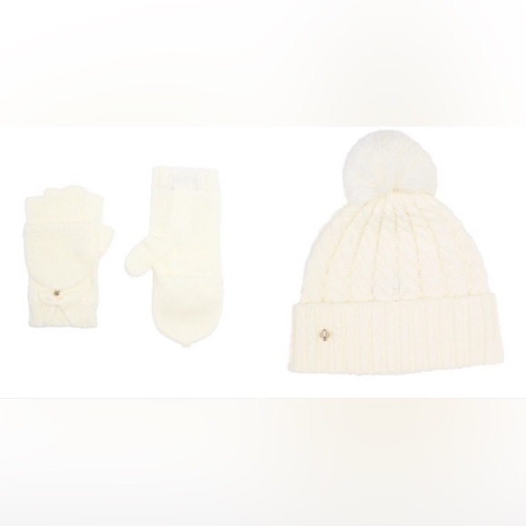 kate spade Accessories - NEW! Kate Spade New York Cable knit Beanie and rib top pop mittens